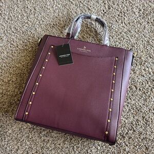 NWT London Fog Sophia Studded Tote Plum / Burgundy with Strap